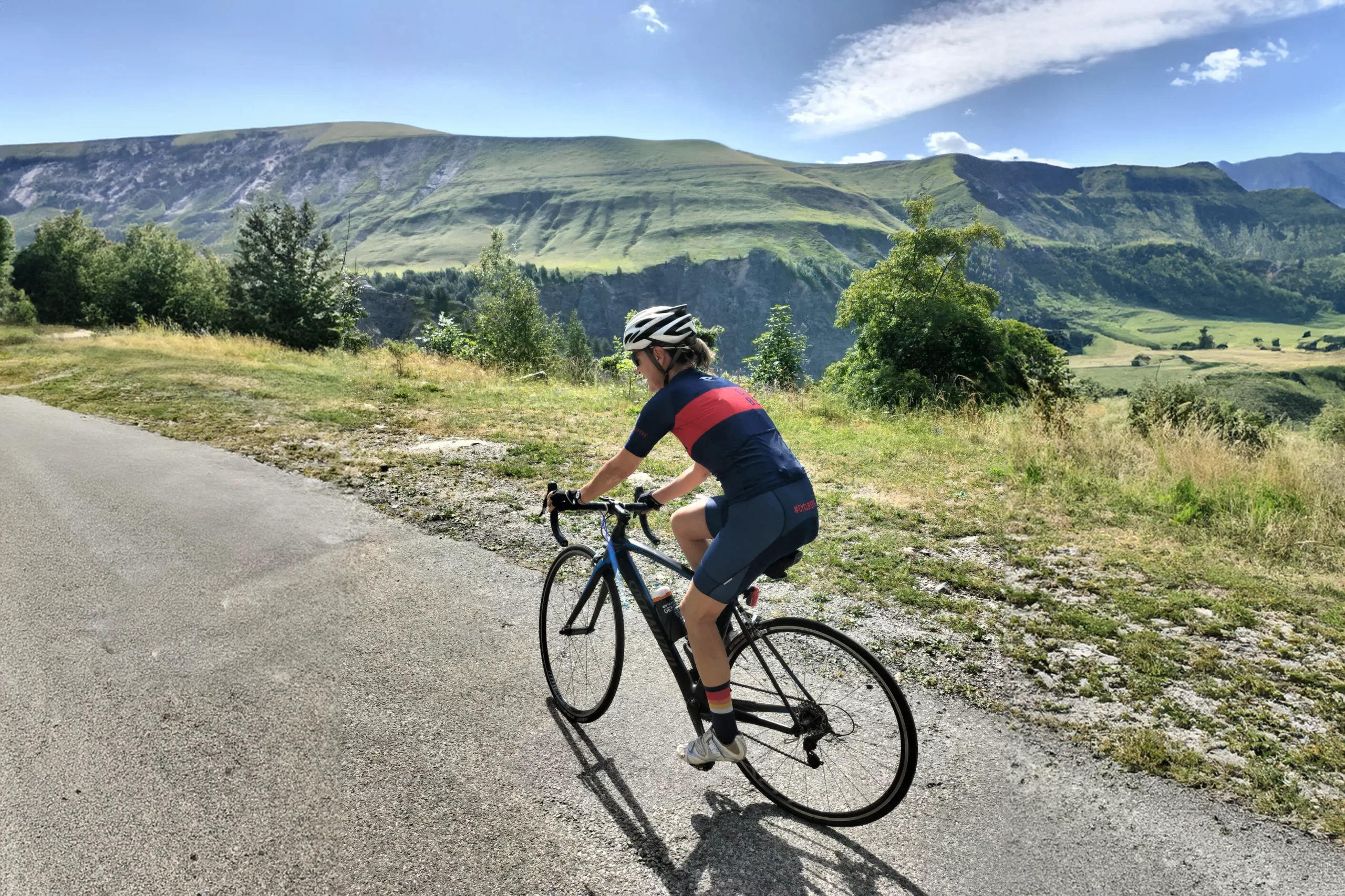 kath jones riding her bike in the French Alps